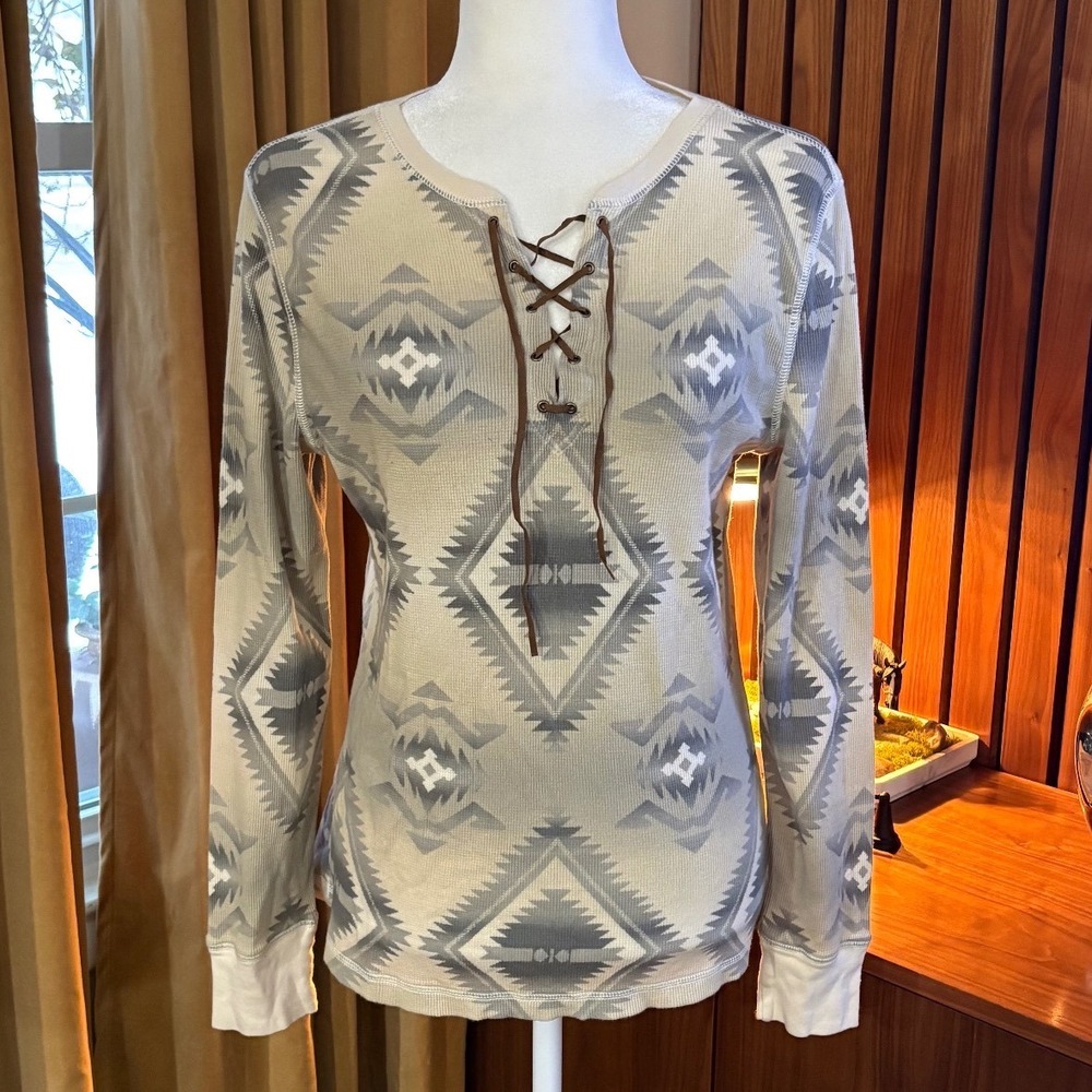 Y2K Lauren Jeans Co Ralph Lauren Western Waffle Knit Lace Up Thermal Top Large
